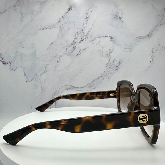 New GUCCI Sunglasses Brown Black Tortoise Square Women's Gold GG Logo Oversized - Picture 16 of 16